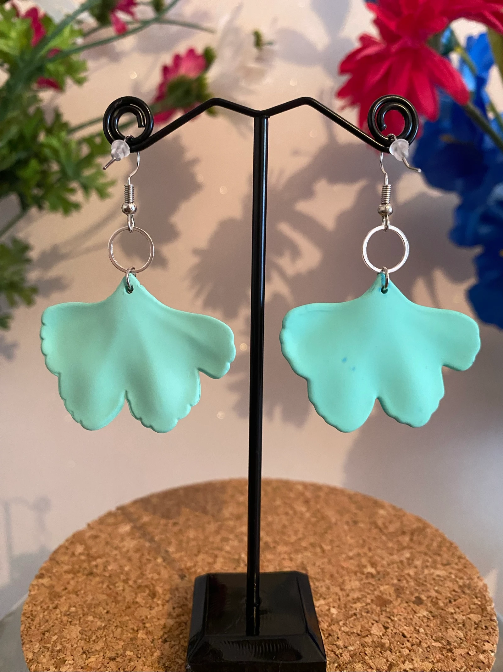 🌙 Brincos Gingko turquesa e folha prateada 🌿 – photo 4